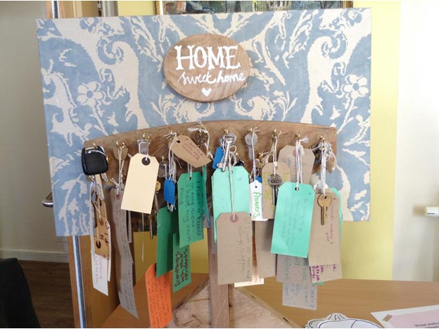 Travelling key hooks as part of the bespoke mobile toolkit that travelled from home to home and served as a visual focal point gathering responses from residents, friends, family members and staff in each home visited.