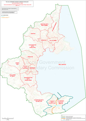 Appendix A - Map showing existing town council arrangements within Torbay and the boundaries of the wards.