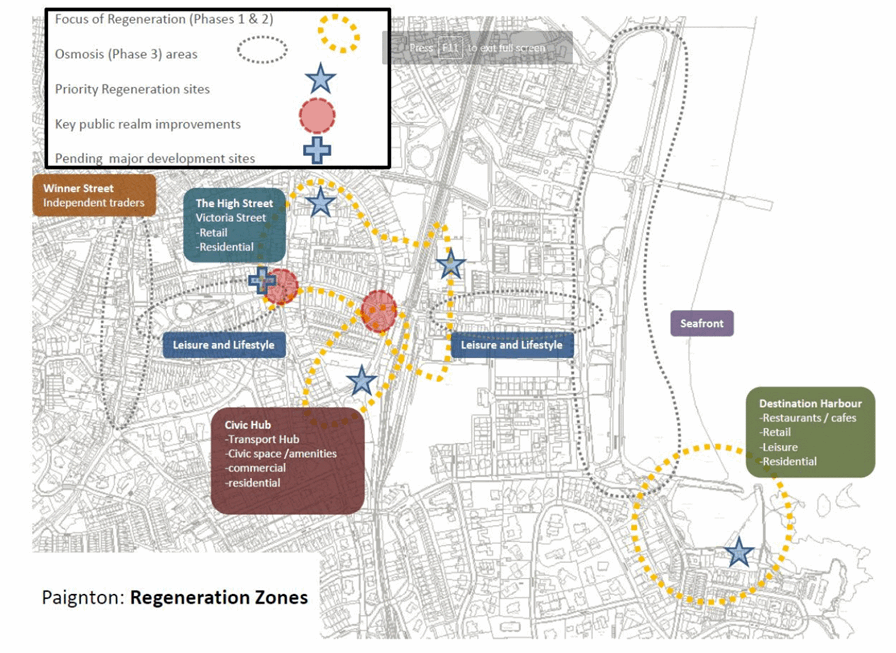 A map showing the regeneration zones in Paignton.