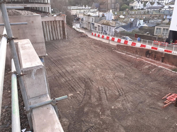 Completed excavations of the foundations for the new Premier Inn hotel in Torquay.