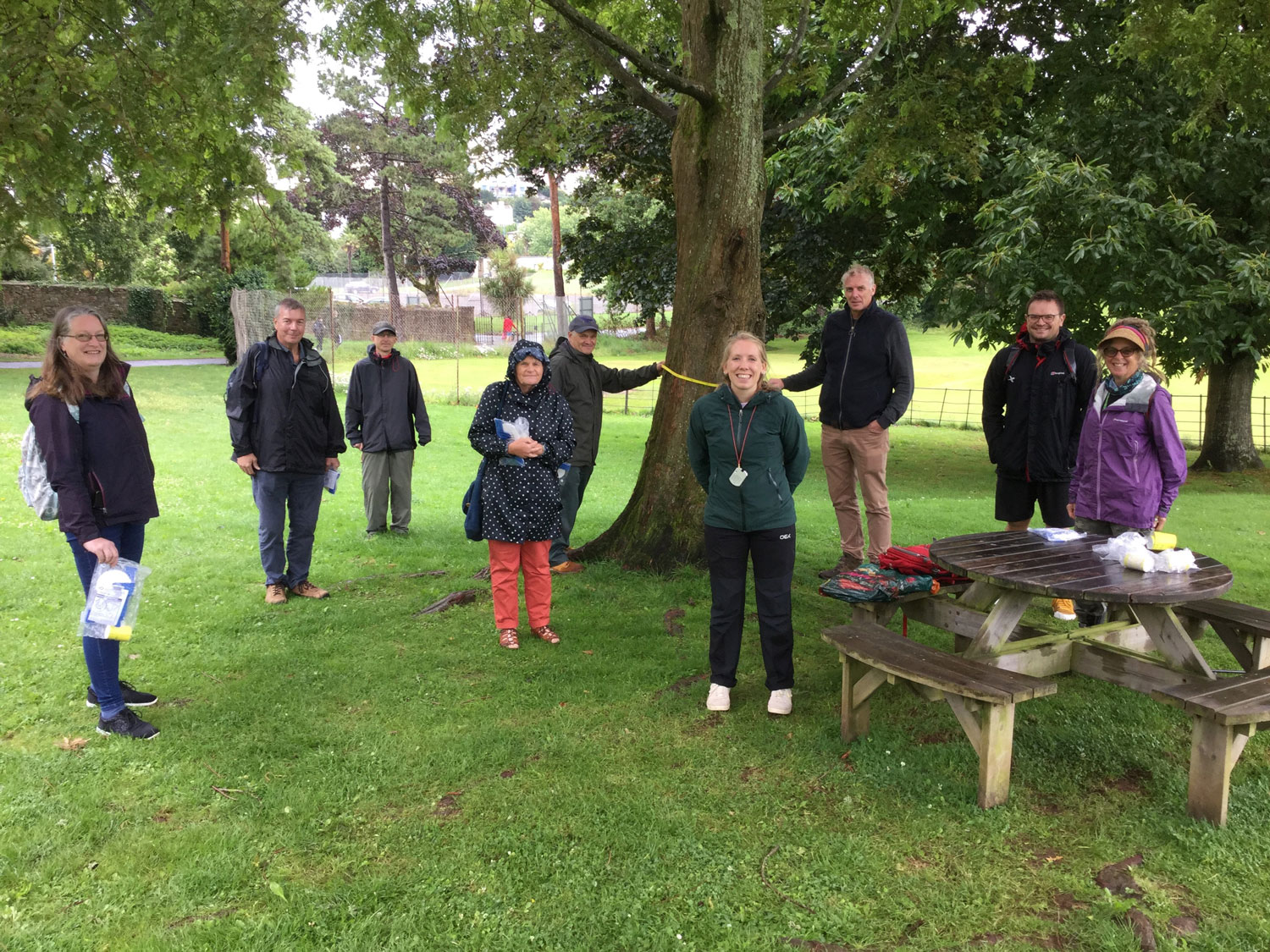 L-R: i-Tree and Tree Warden volunteers - Fiona Wilmshurst, Mike Risness, Dave Moore, Eliza Lawler, Mick Roseblade; Danielle Hill from Treeconomics, Dan Vickridge from SWISCo Stuart Baker from Treeconomics and i-Tree/Tree Warden volunteer Les Wood.