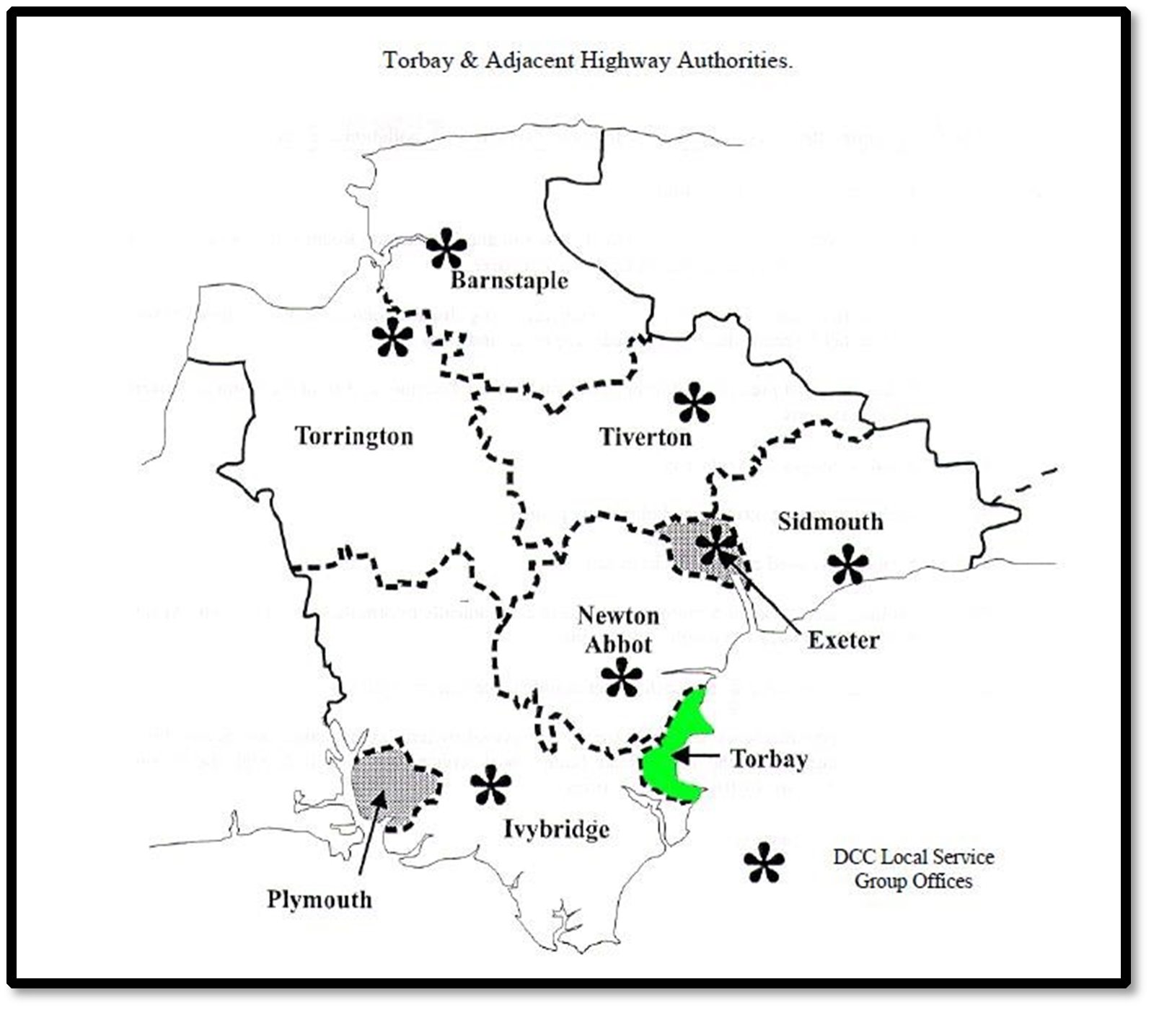 A map of Devon with the Highway Authorities adjacent to Torbay.