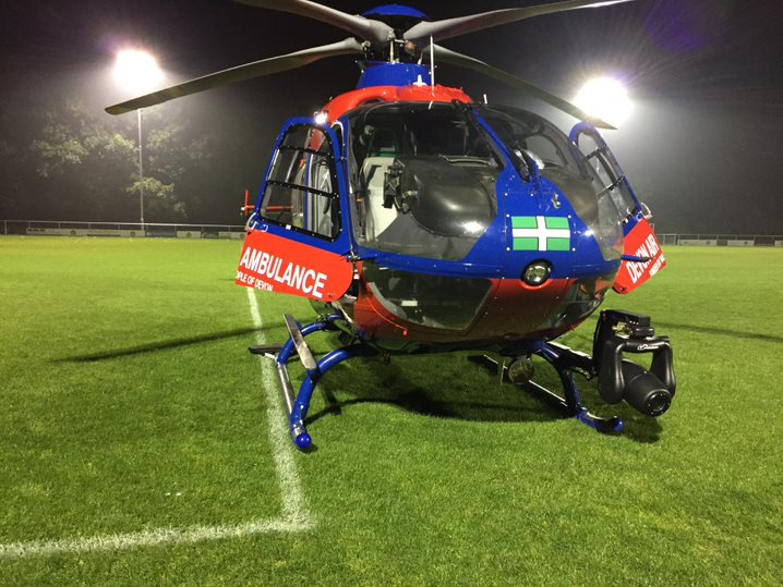 Devon Air Ambulance helicopter at a community landing site. Image credit to Devon Air Ambulance.