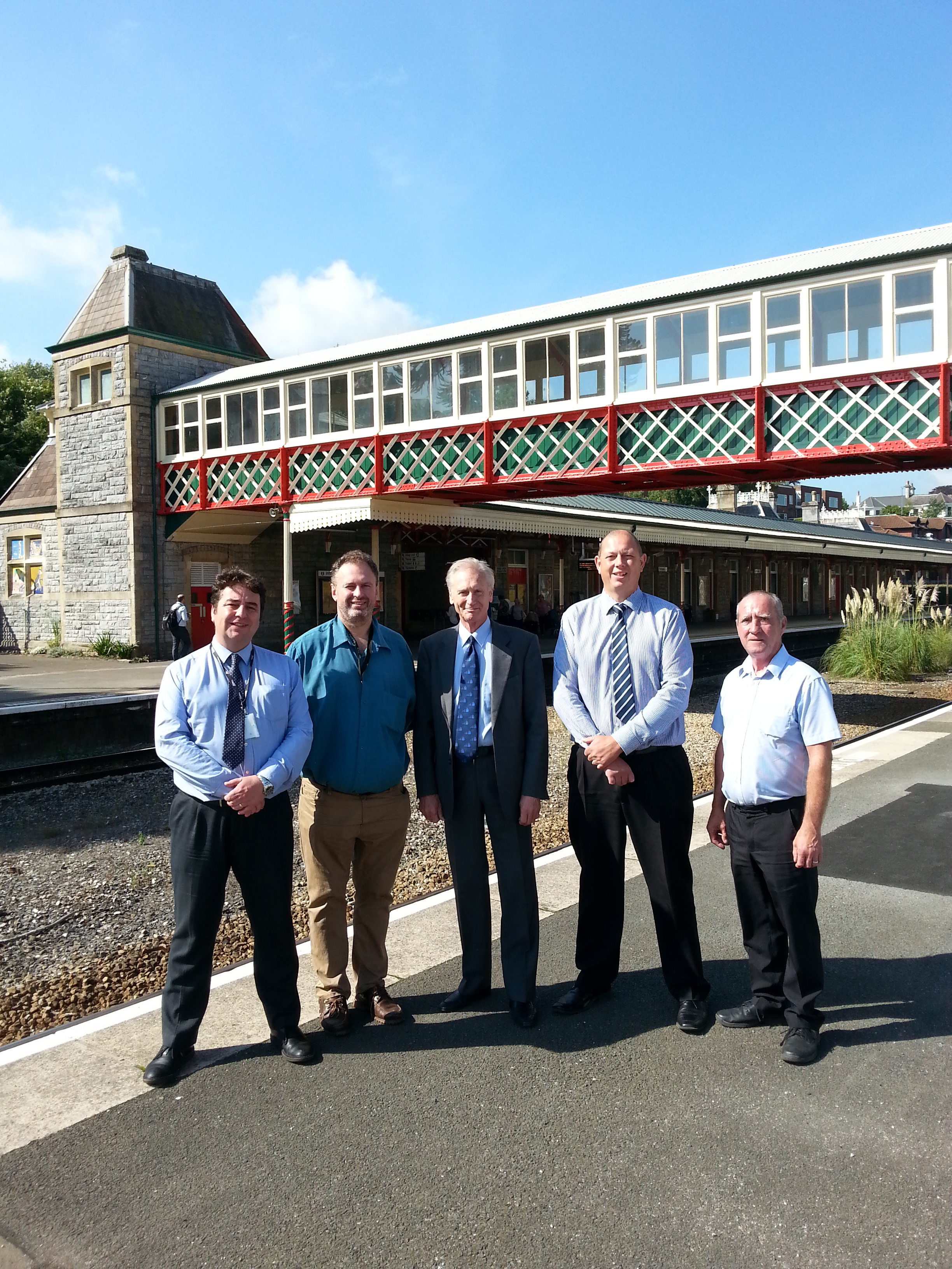 (Left to right) Simon Gyde, Asset Manager for the Western Route, Network Rail | Tony Garratt, Senior Heritage & Design Officer, Torbay Council | Gordon Oliver, Mayor, Torbay Council | Clive Whitfield, Project Manager, Network Rail | Steve Brimacombe, Sisk Rail