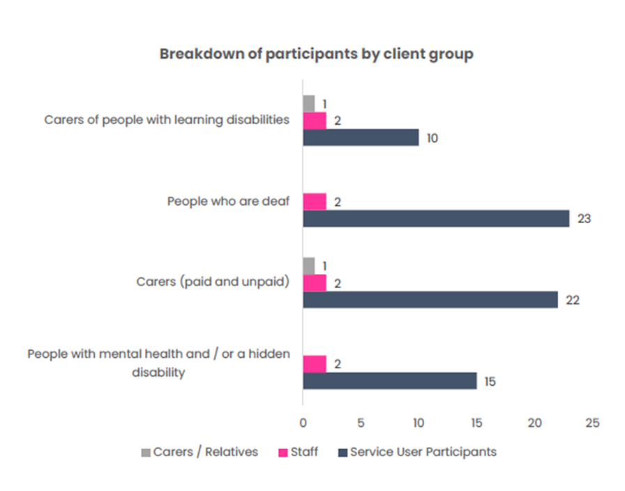 Graph showing the breakdown of participants by client group