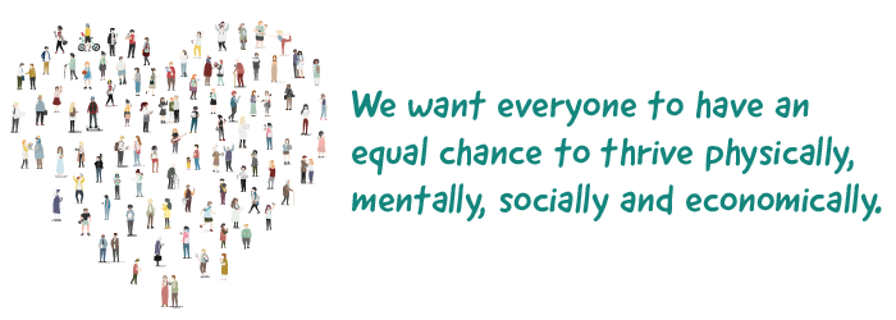 Heart picture, We want everyone to have an equal chance to thrive physically, mentally, socially and economically.