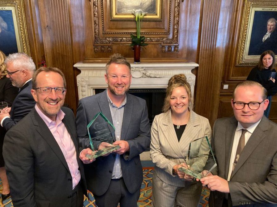 Photo captions: Left to Right: Laurence Frewin Principal and CEO, Matt Green Head of Commercial Services and Sustainability, Stephanie Sparkes Learning Support Lead (Young Adult Carers) and Young Carers Champion (YCC), Ryan Cooper Head of Data and Integration at the Beacon Awards in 2022.