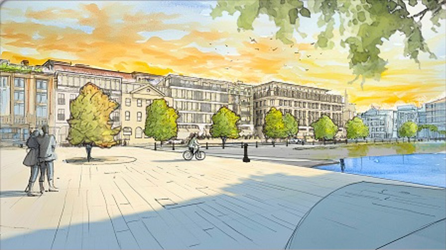 Early design proposal view of the Torquay harbour and strand