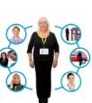 A woman stood with circles of people all around her