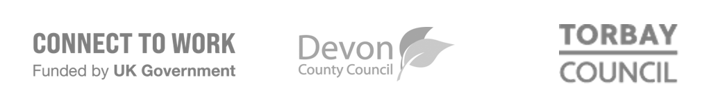 The Connect to Work logo, the Devon County Council logo and the Torbay Council logo.