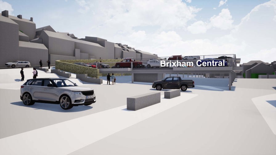 Mock up of Brixham car park showing the visual impact of the additional parking levels as seen from the ground floor.