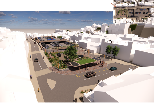 Aerial view based on a lowered 360-space car park