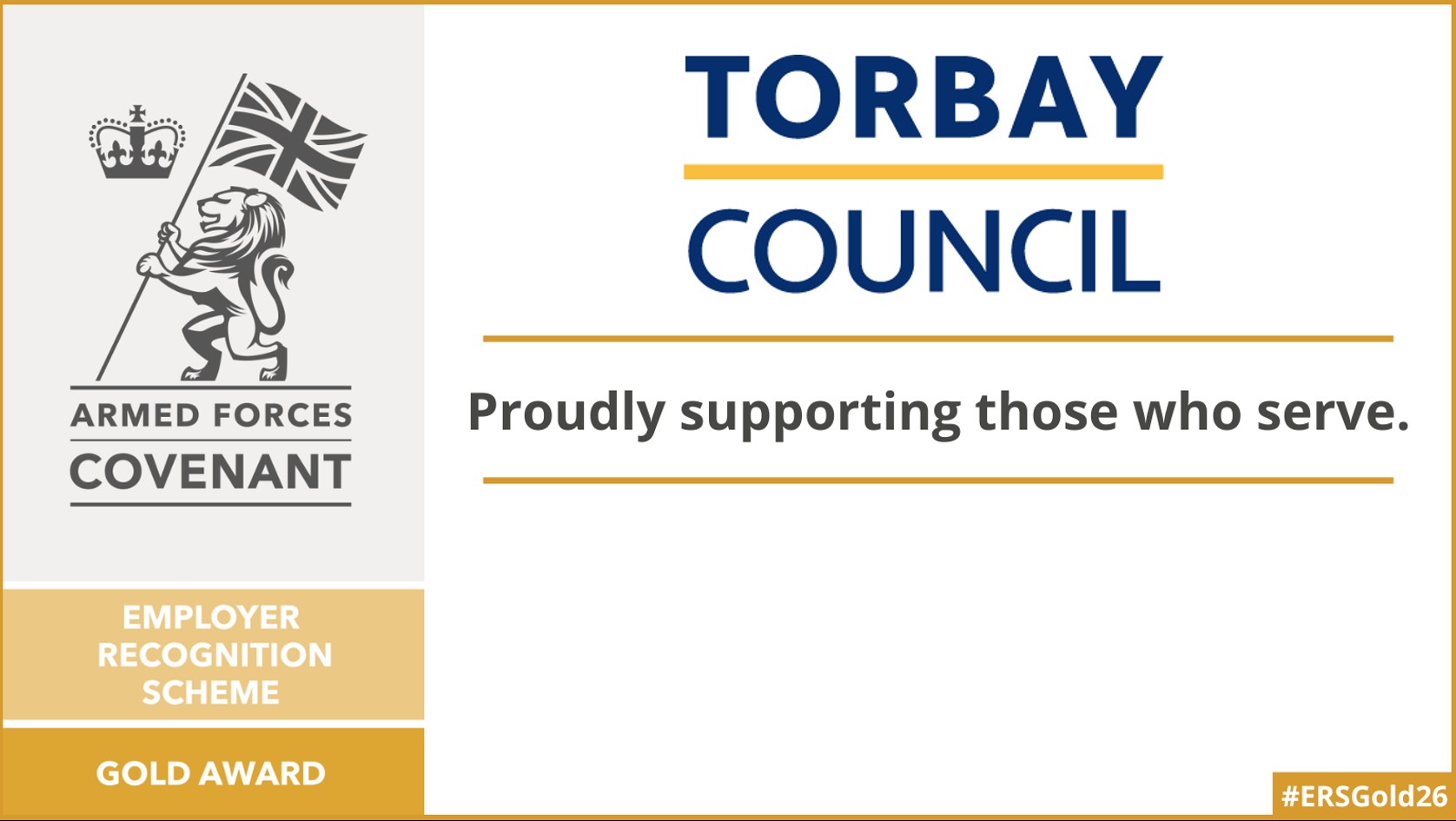 Armed Forces Covenant Gold Award banner, with accompanying Torbay Council logo