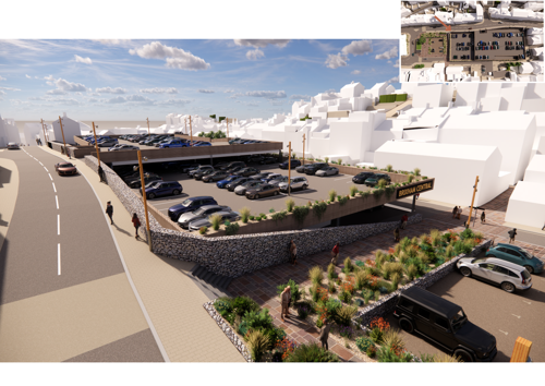 Closer look at the lowered 360-spaced car park