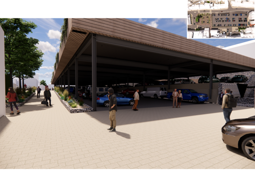 View of the side of the car park